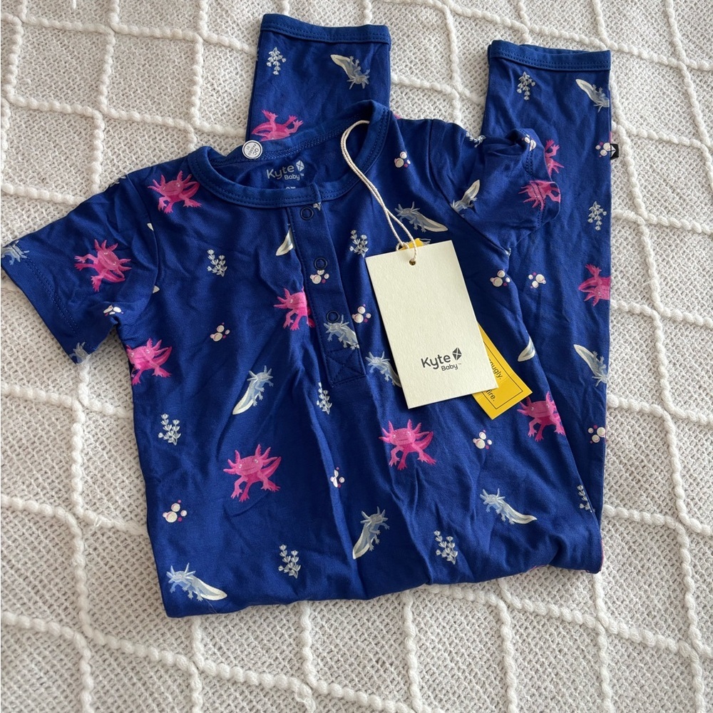 Kyte BABY Navy Blue One-Piece with Pink & Light Gray Sea Life Print